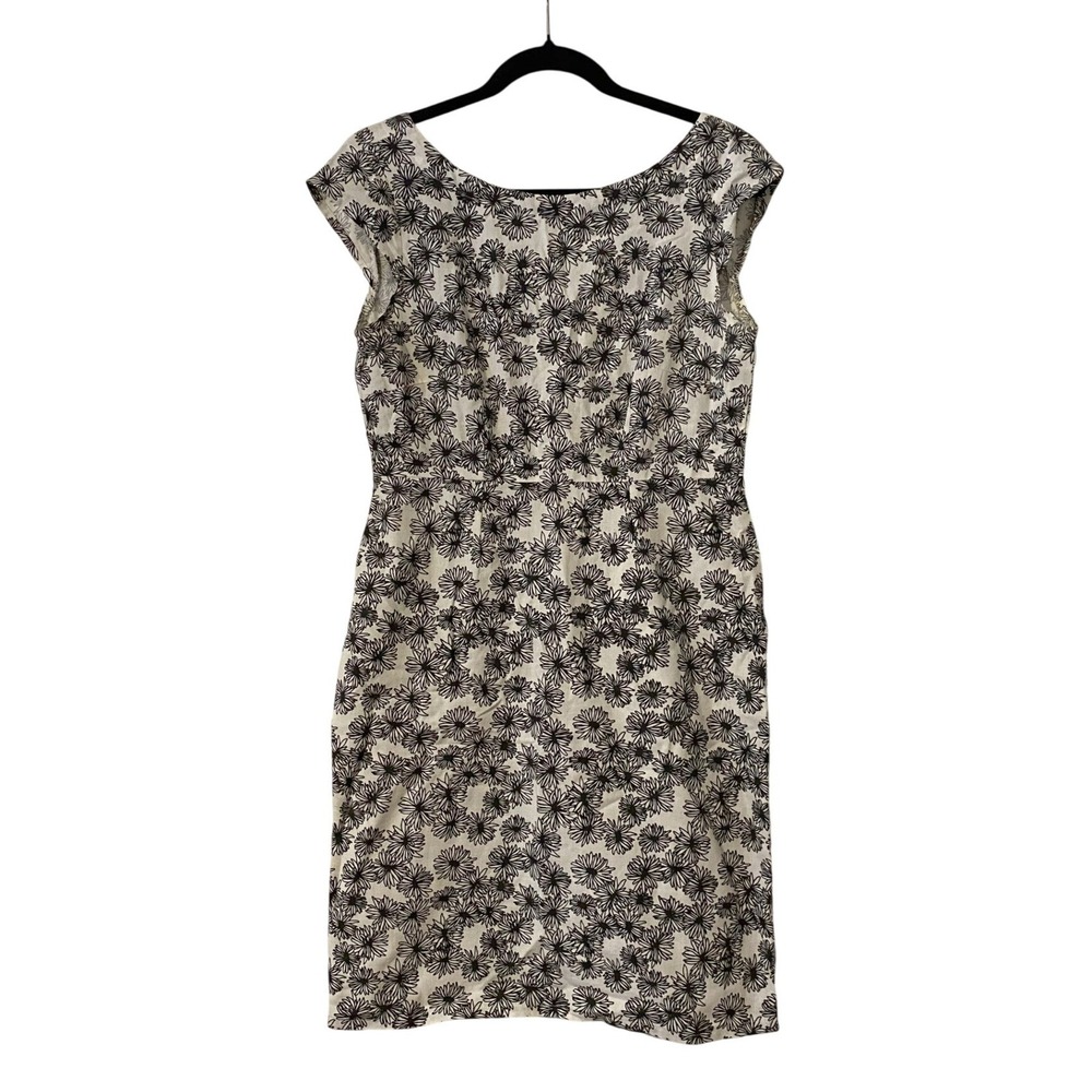 Mata Traders Floral Cap Sleeve White Midi Sheath Dress Small Cotton Earthy Femme